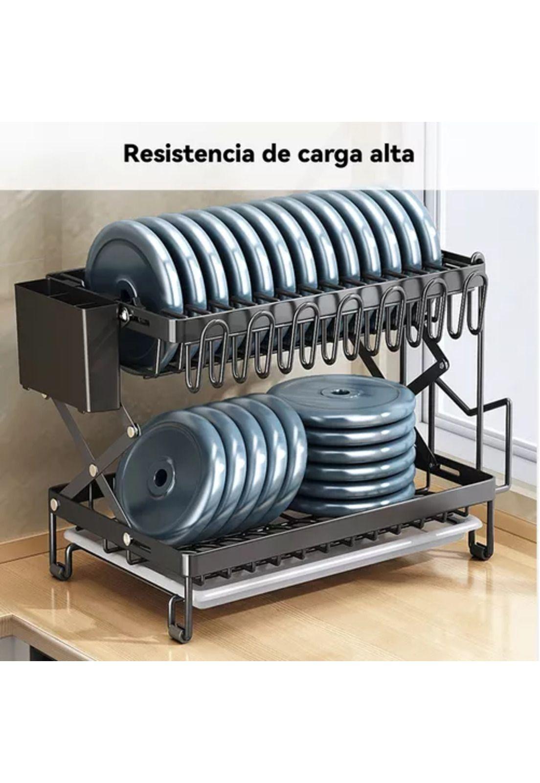 Secador escurridor plegable de platos, 2 niveles, cocina-3