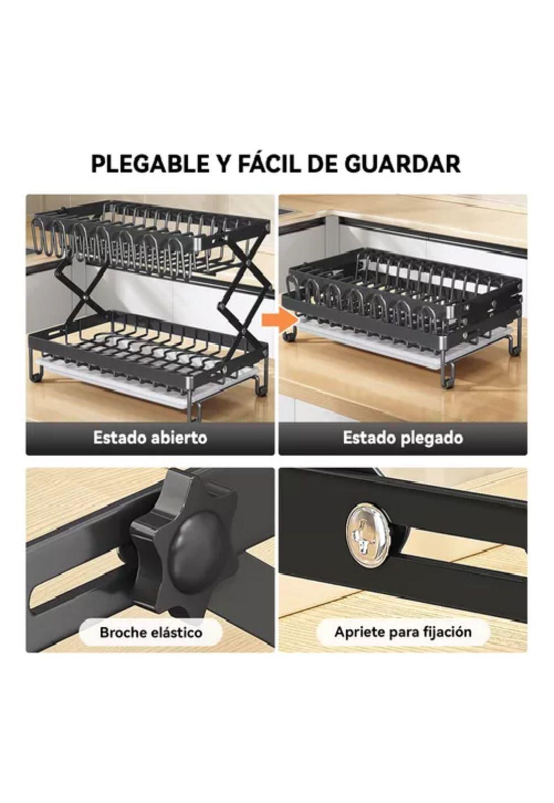 Secador escurridor plegable de platos, 2 niveles, cocina-4