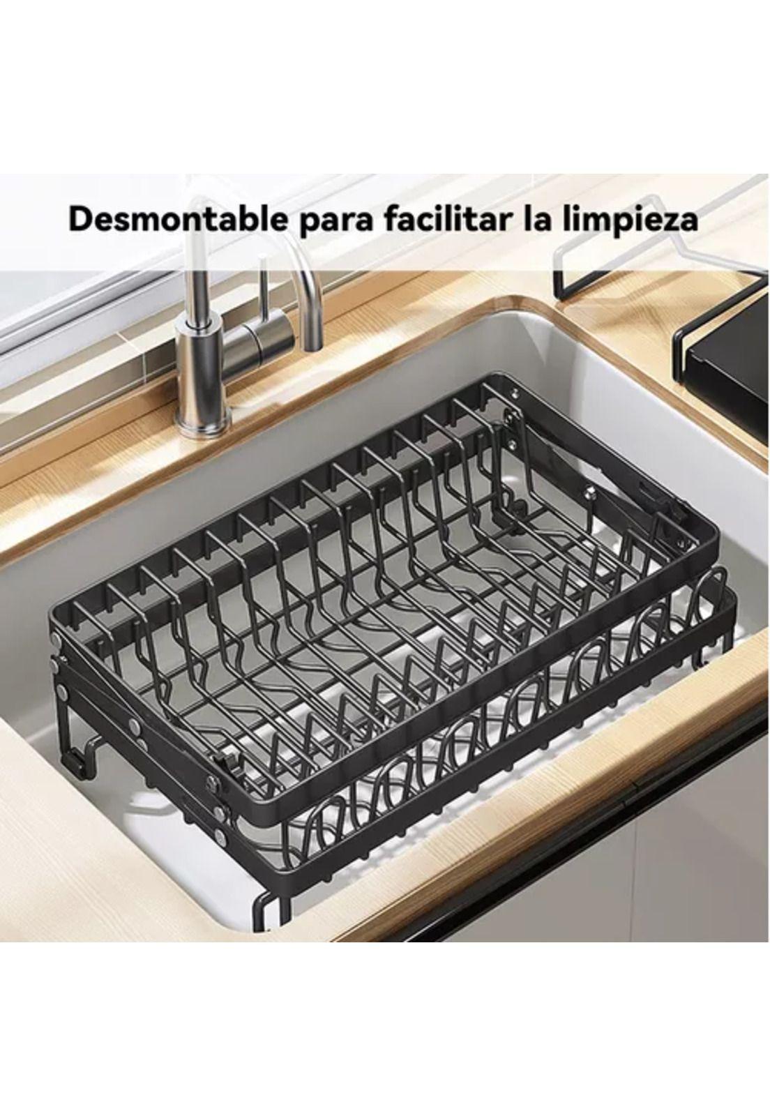 Secador escurridor plegable de platos, 2 niveles, cocina-5