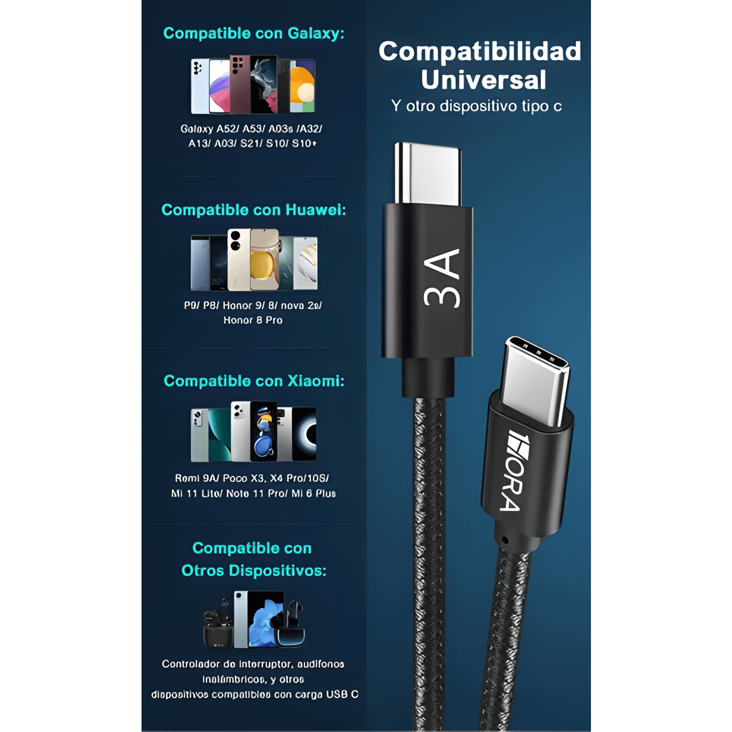 Cable USB tipo c a tipo c 2m carga rápida 60w datos Negro-4