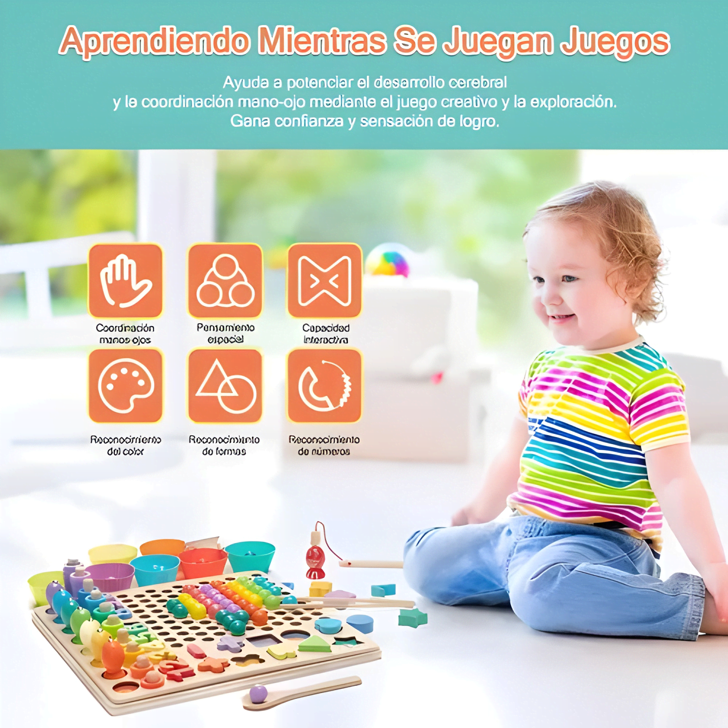 Juguete educativo de madera niños tablero matemáticas pesca-2