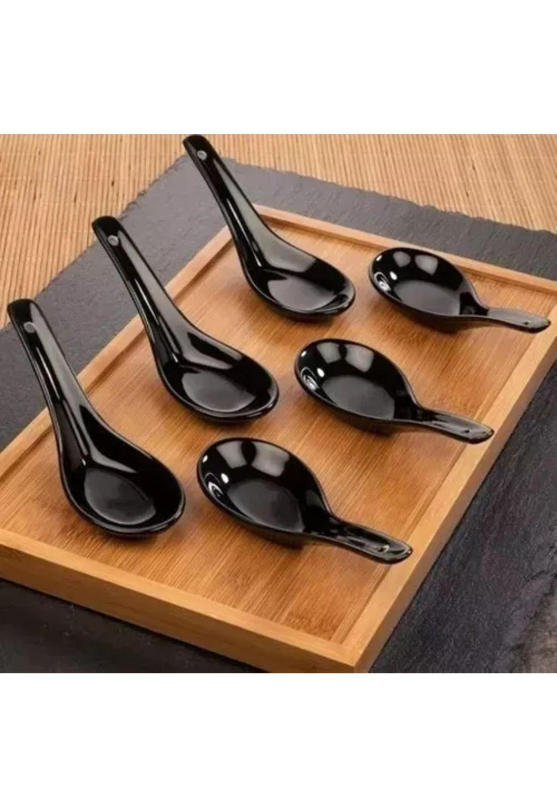 Pack cucharas cerámica porcelana negra ceviche negro-2