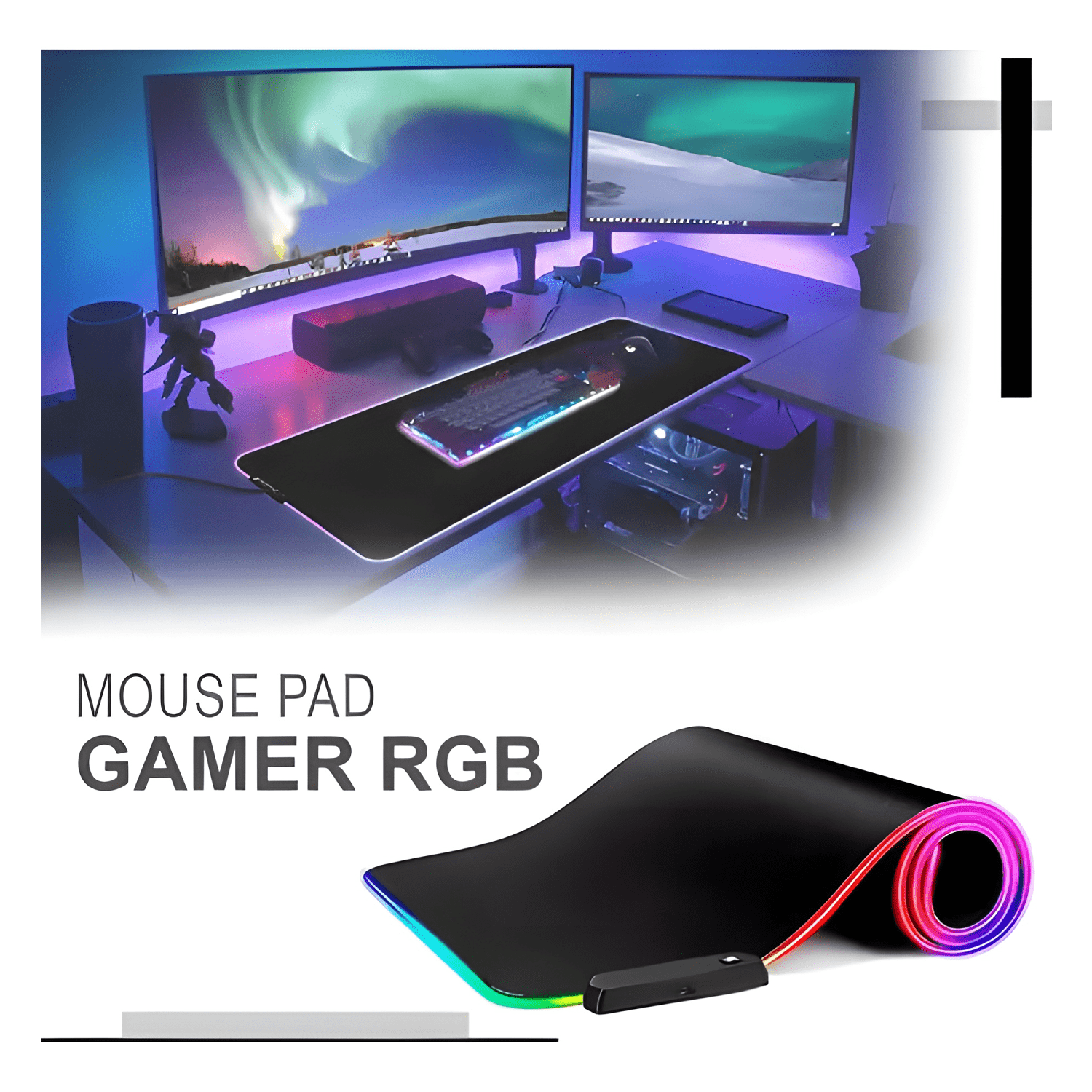 Mouse Pad Kimhi Gamer Rgb Alfombrilla Base de Goma Negro-1