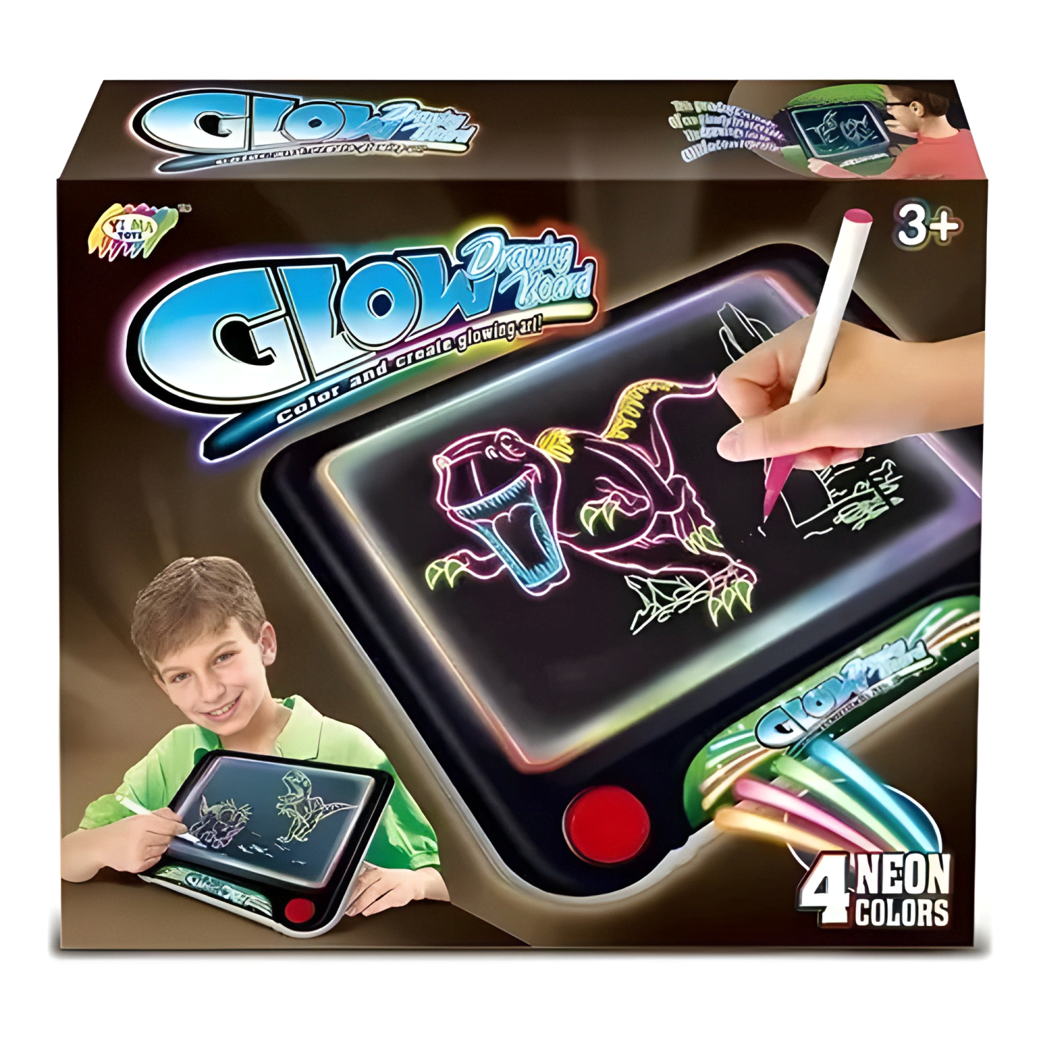 Pizarra mágica 3d LED yi ma toys con plumones neón Negro-3