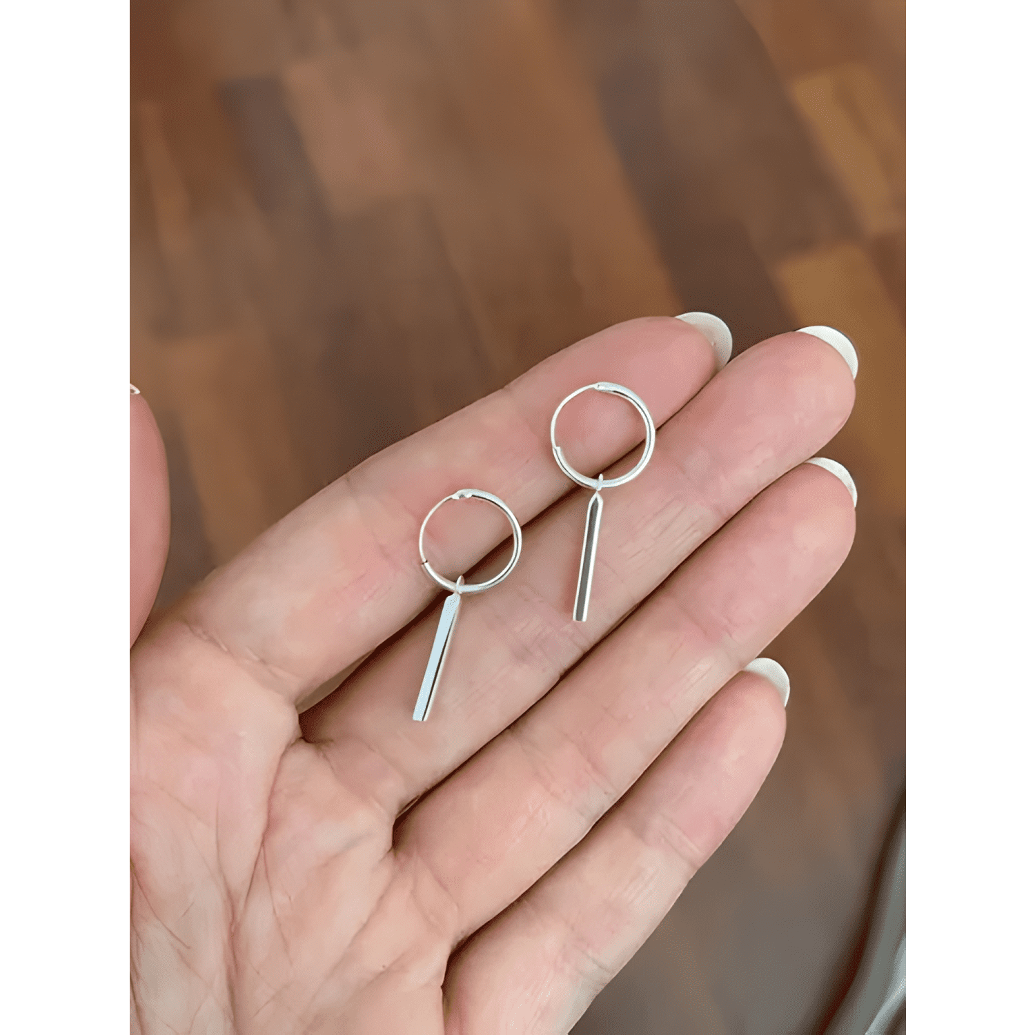 Argollas Con Colgantes Barra Para Hombre Y Mujer Plata 925-1