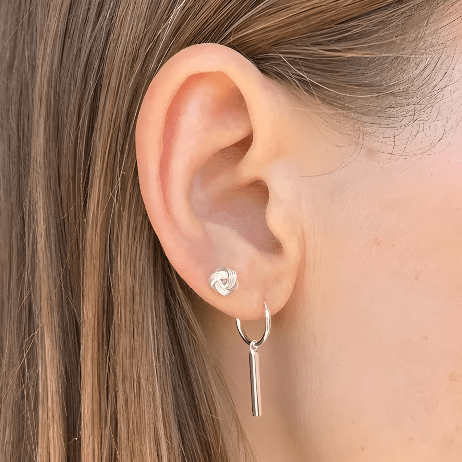 Argollas Con Colgantes Barra Para Hombre Y Mujer Plata 925-2