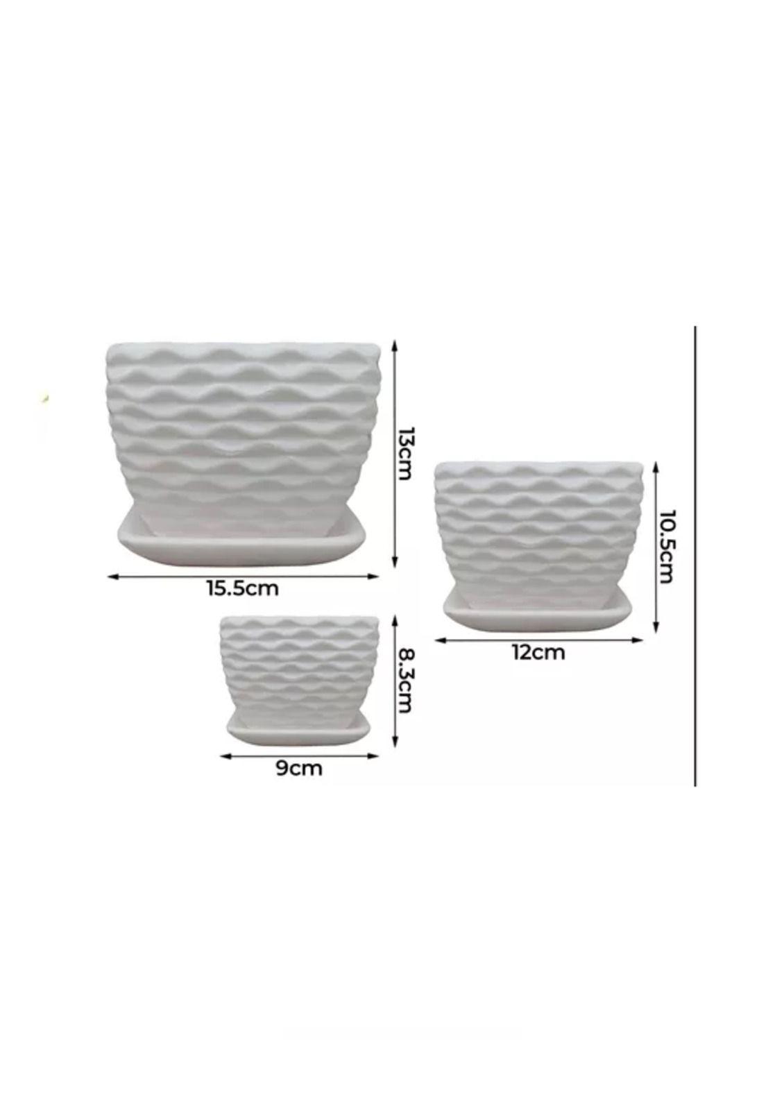 Set de 3 Maceteros Cuadrados Blancos con Líneas Curvas-2
