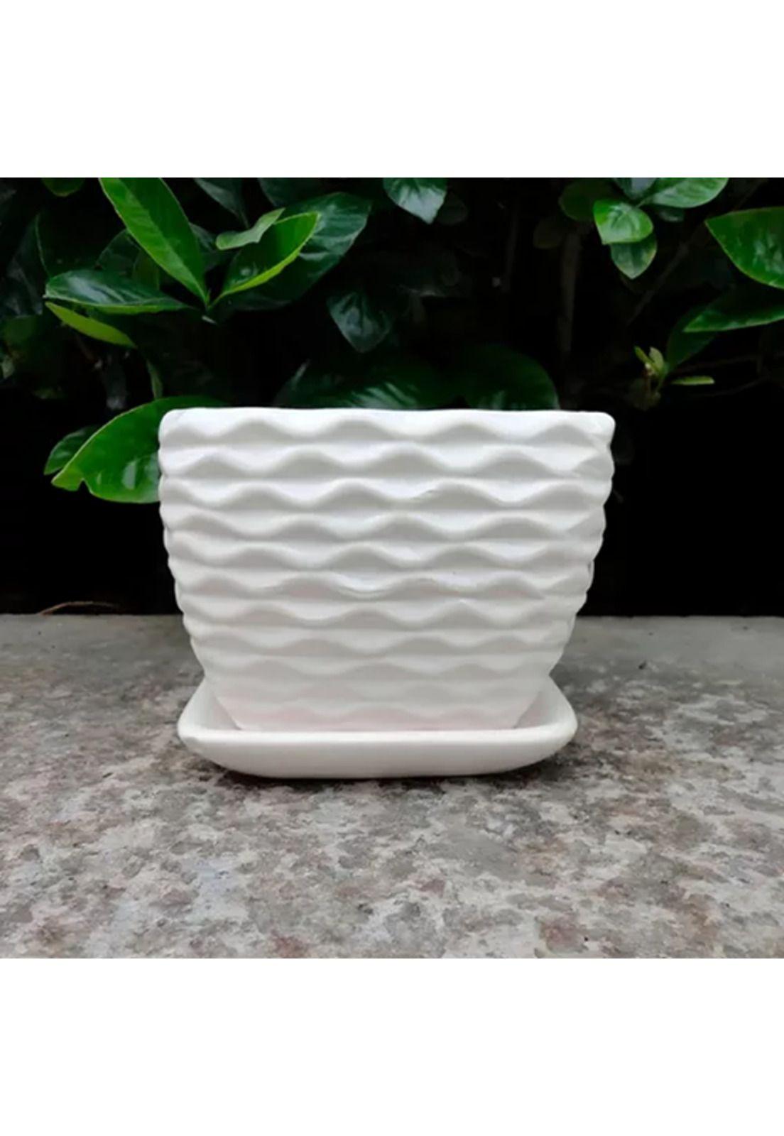 Set de 3 Maceteros Cuadrados Blancos con Líneas Curvas-4