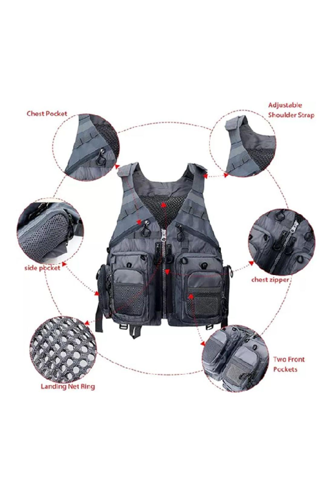 Chaleco de pesca con mochila salvavidas pescador mosca, verde-2
