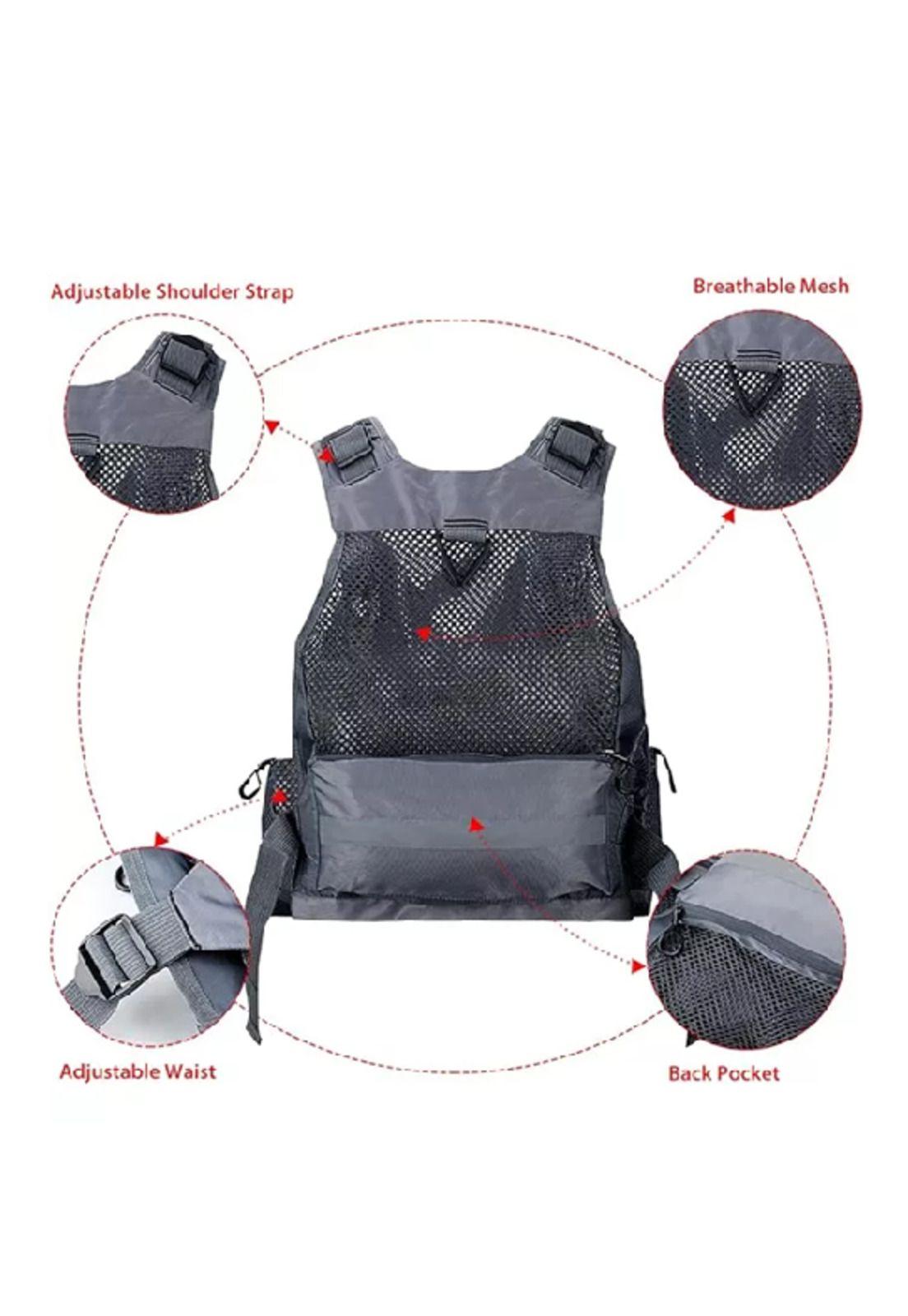 Chaleco de pesca con mochila salvavidas pescador mosca, verde-3