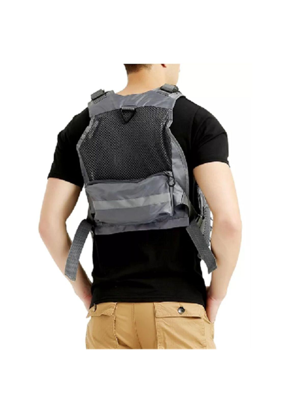 Chaleco de pesca con mochila salvavidas pescador mosca, verde-4