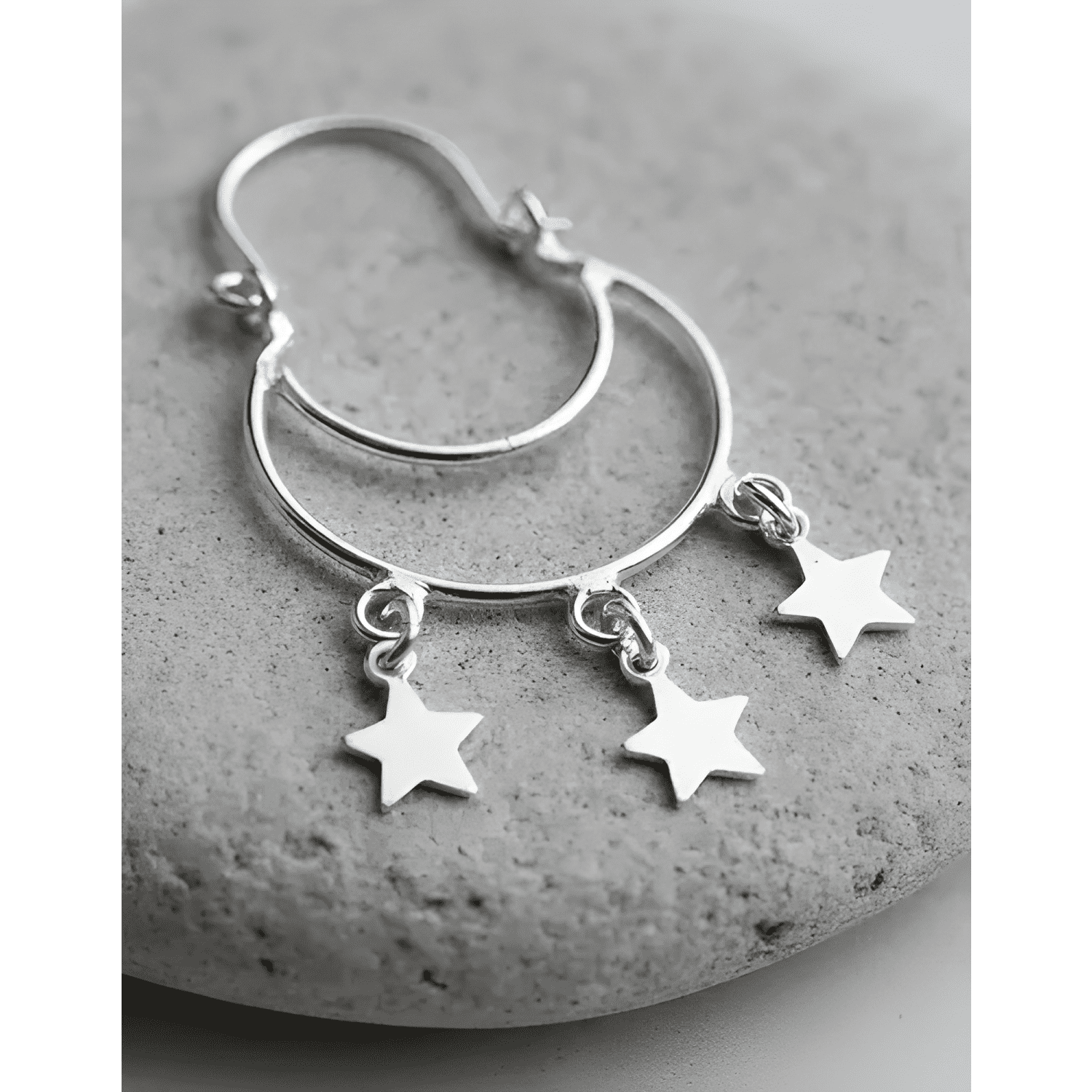Aros Argolla Plata 925 Estrellas Colgante Regalo Mujer Caja-4