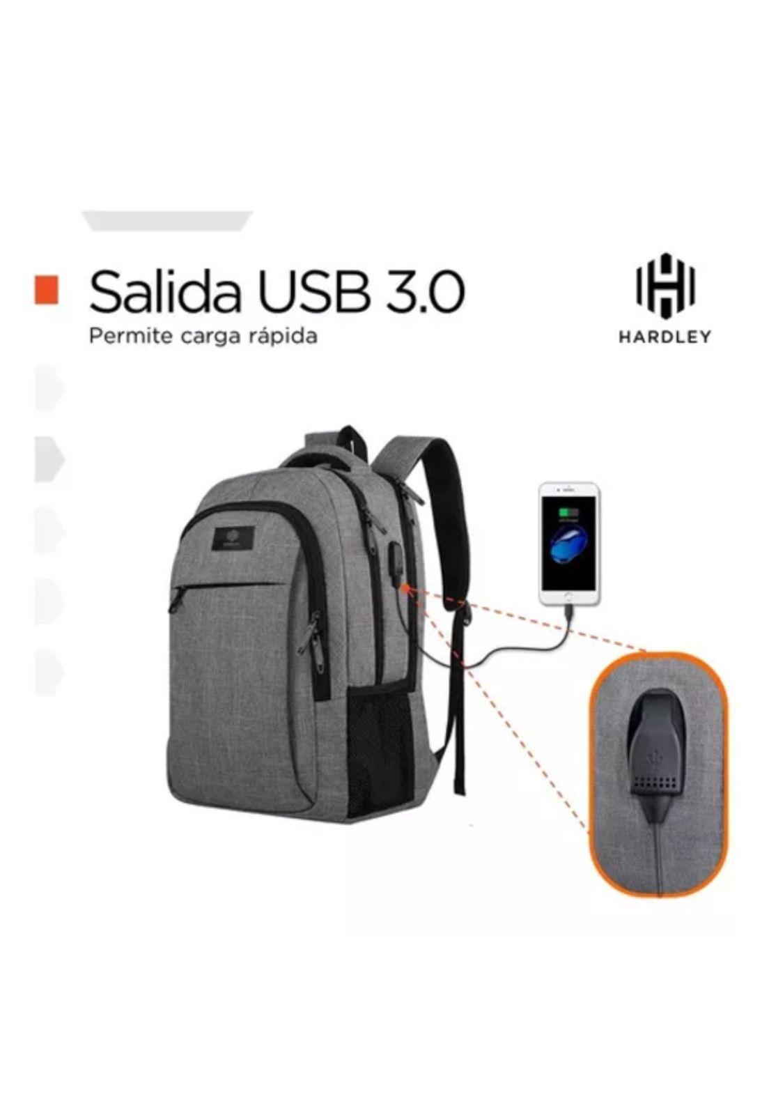 Mochila Notebook Hardley Impermeable Antirrobo para Hombre y Mujer Gris-2