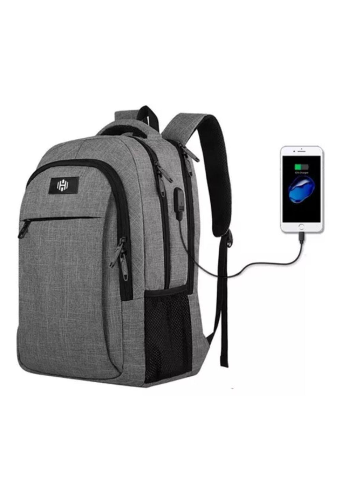 Mochila Notebook Hardley Impermeable Antirrobo para Hombre y Mujer Gris-3