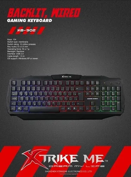 Teclado xtrike me kb-302 gamer usb iluminado negro-1
