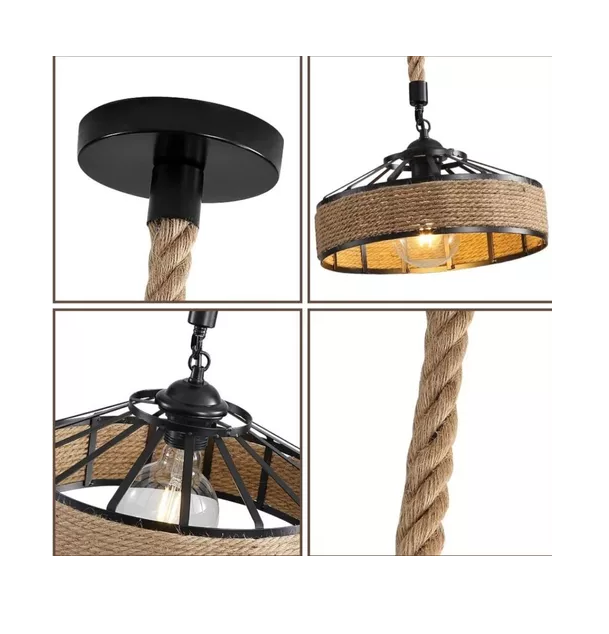 Lámpara colgante rústica cuerda cáñamo 40 cm color café-2