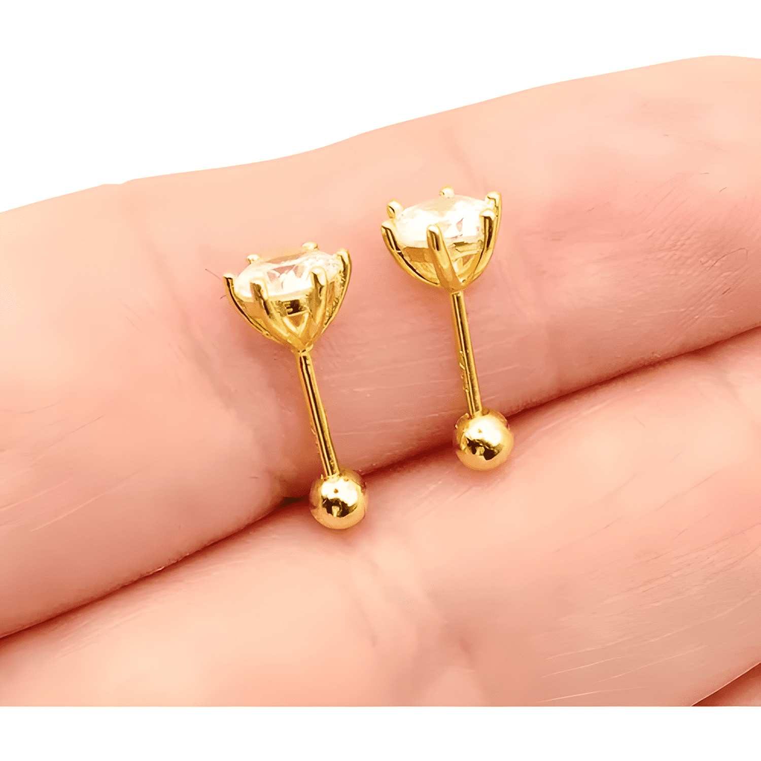 Aros Plata 925 Enchape Oro 18k Bebé Circón 5 Mm + Cajita-1