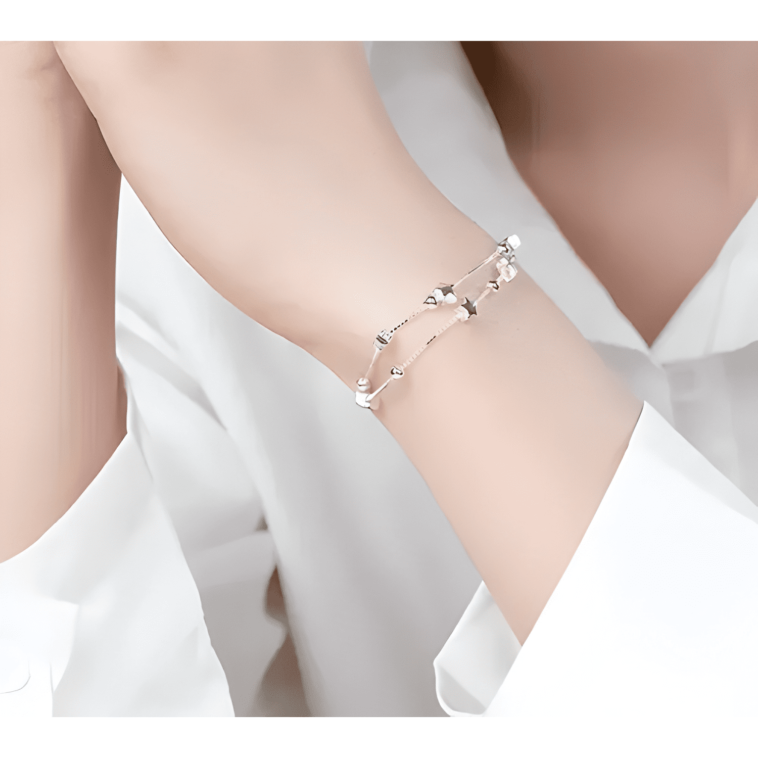 Pulsera estrellas y esferas de plata 925 + bolsa y paño-3