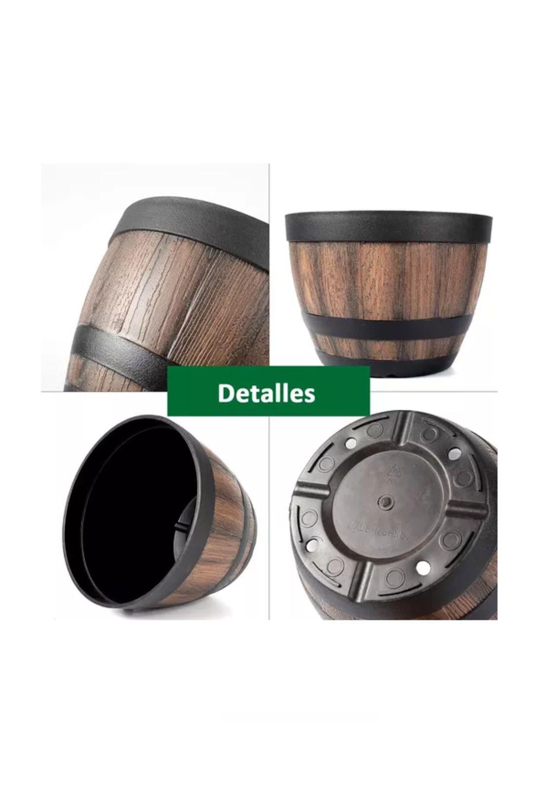 2 Maceteros Barril Simulación Madera 4L con Agujero 22.8x17cm-2