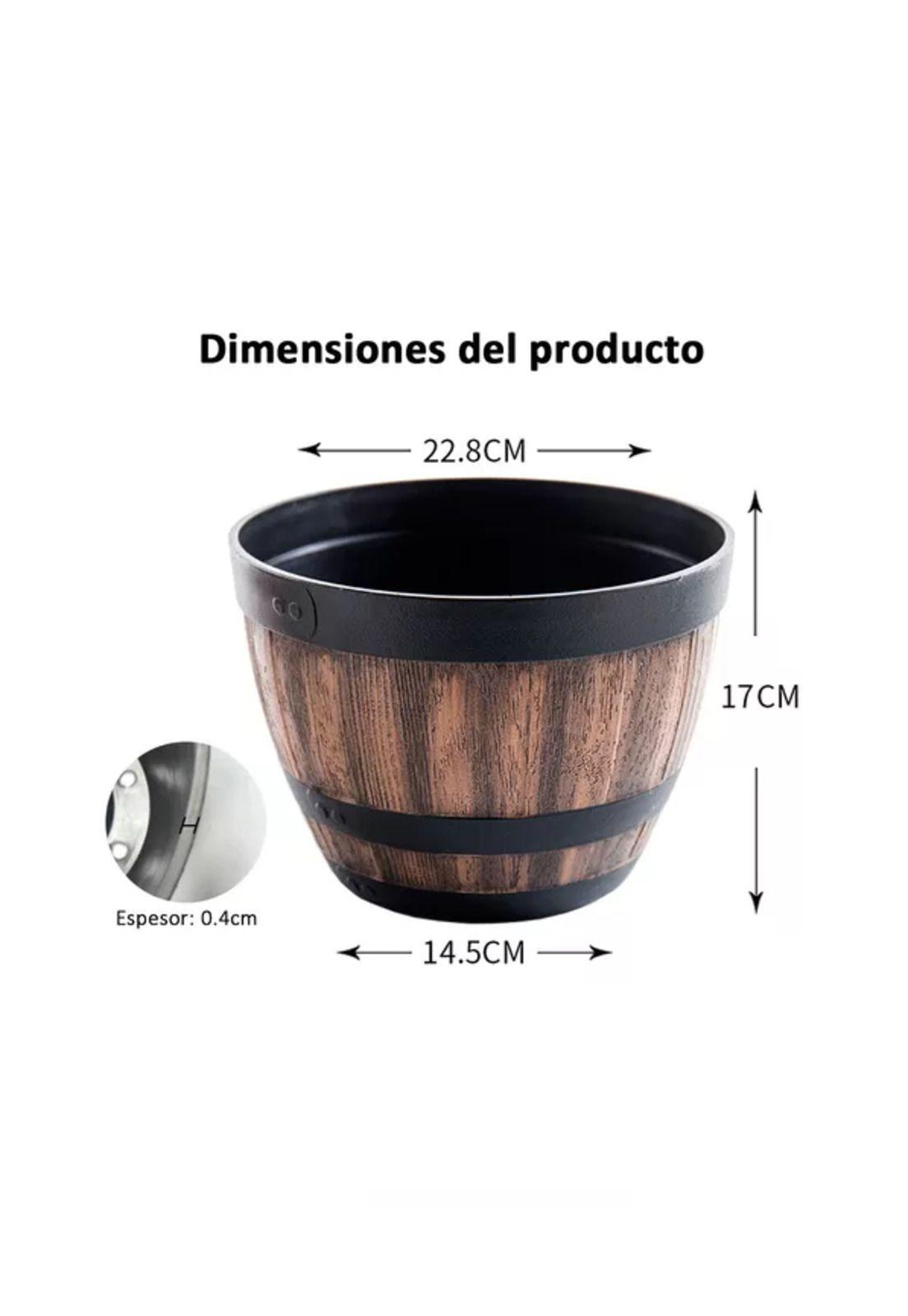 2 Maceteros Barril Simulación Madera 4L con Agujero 22.8x17cm-3