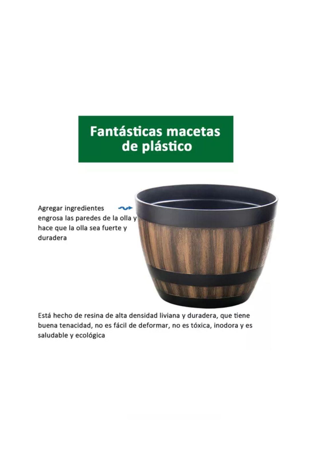 2 Maceteros Barril Simulación Madera 4L con Agujero 22.8x17cm-4