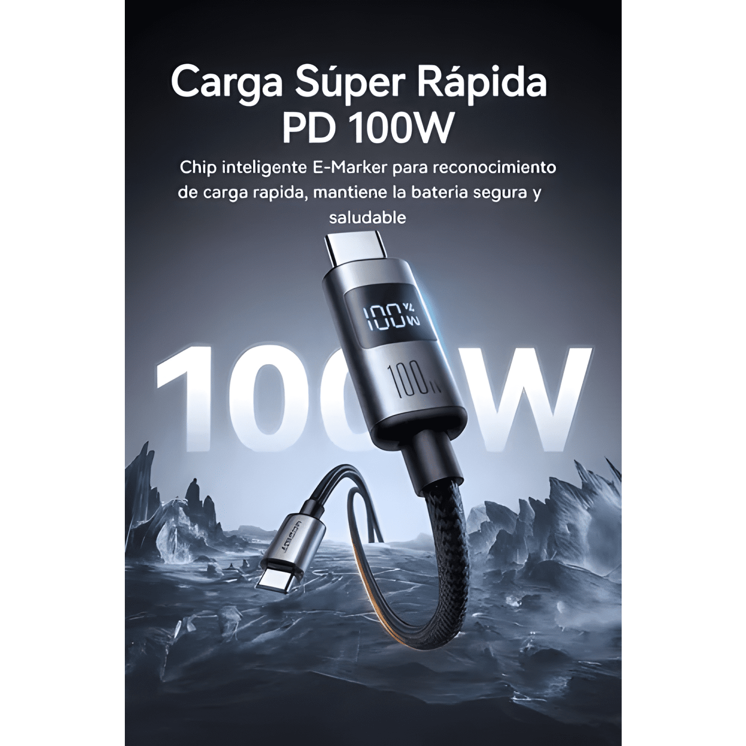 Cable joyroom USB tipo c 100w carga rápida pantalla LED 1.2m-3