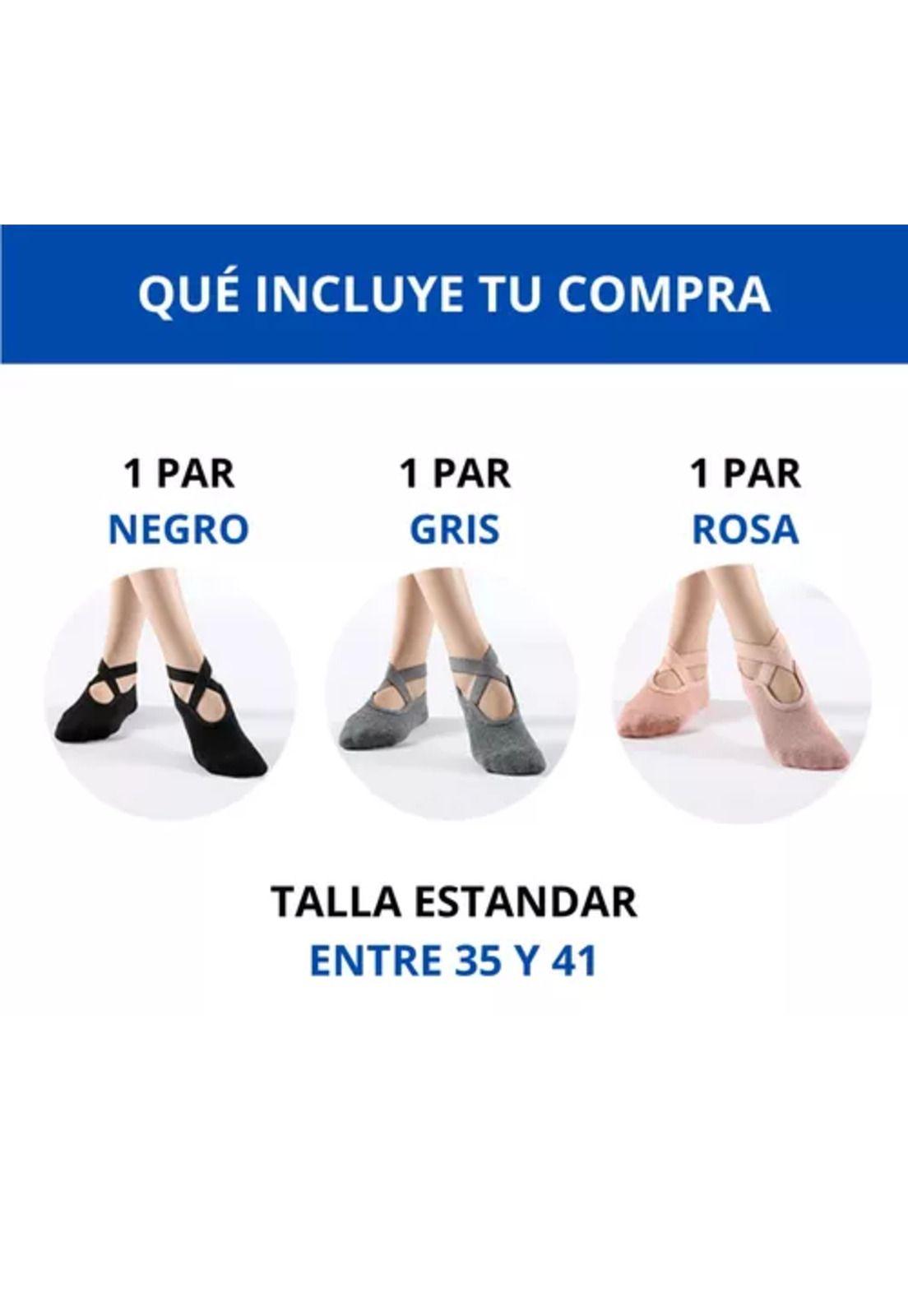 Calcetines antideslizantes para yoga y pilates, set de 3 pares, colores bordó, negro y gris, T 41-5