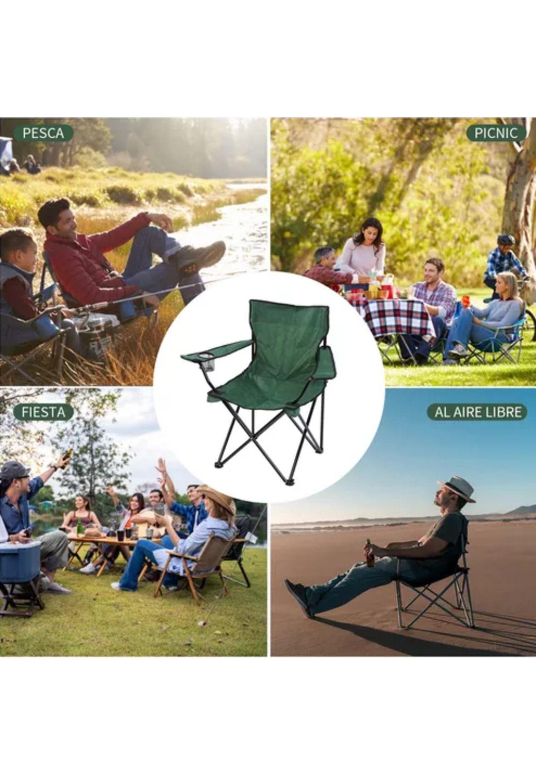 Silla plegable de playa camping con bolso de porta vasos verde-5