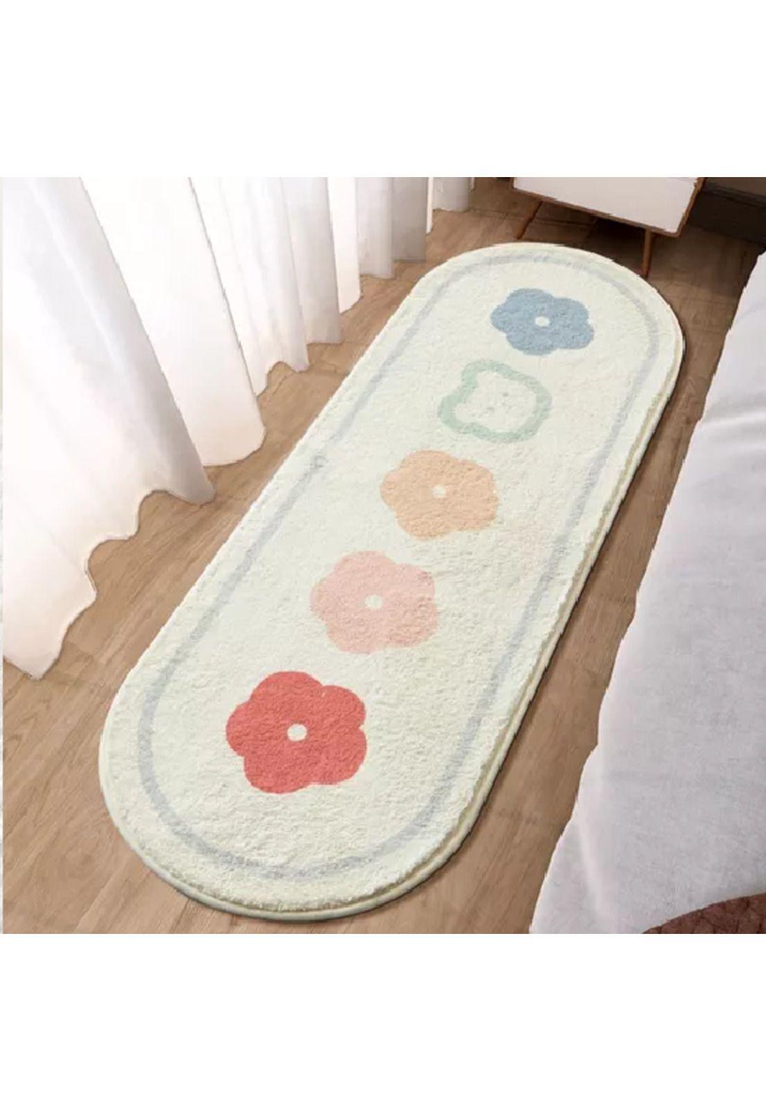 Alfombra Larga Ovalada Peluda Dormitorio Flores 120x40 cm-2