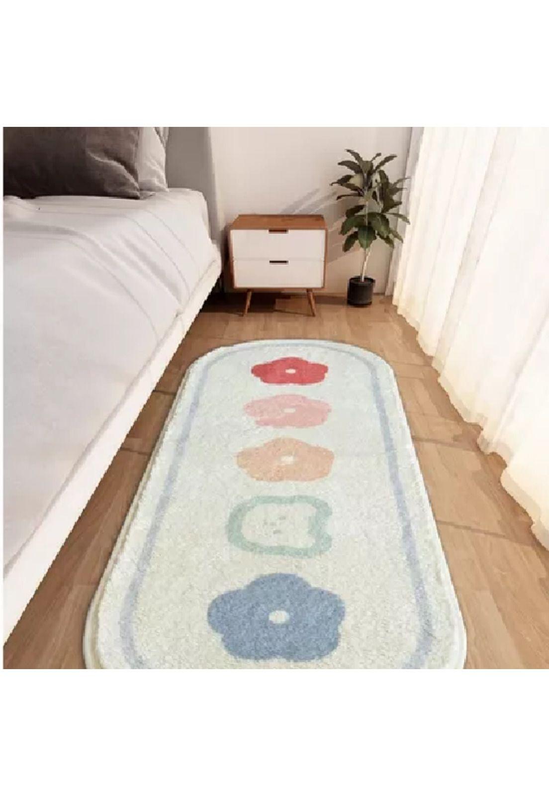 Alfombra Larga Ovalada Peluda Dormitorio Flores 120x40 cm-3