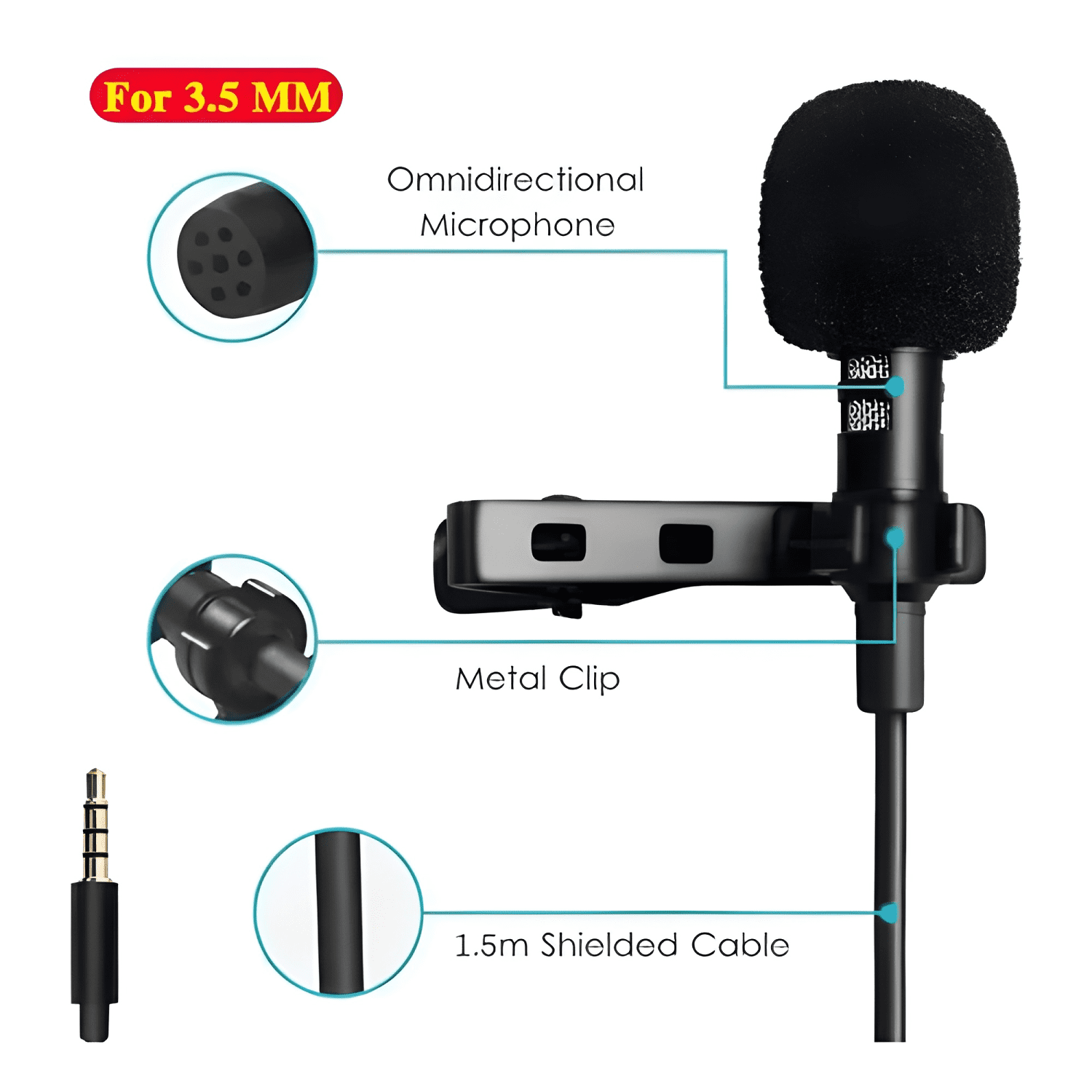 Microfono manos libres clip celular gamer blogger Negro-3