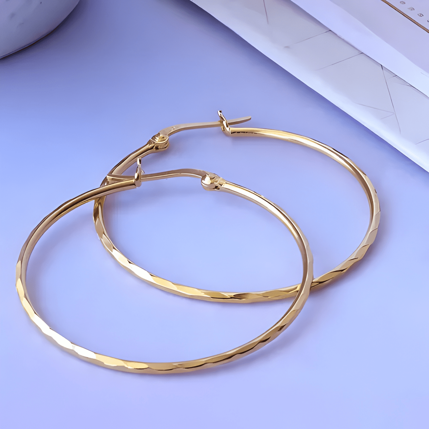 Aros Argollas De Plata Baño De Oro Facetadas Dorado #2-4