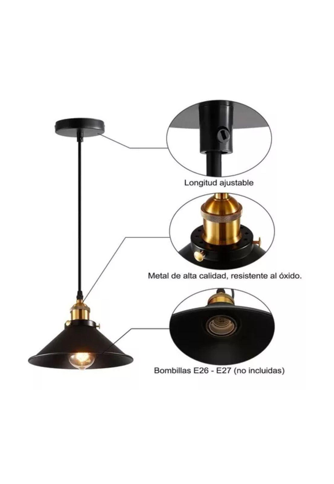 Lámpara colgante techo metal vintage 22 cm color negro-2