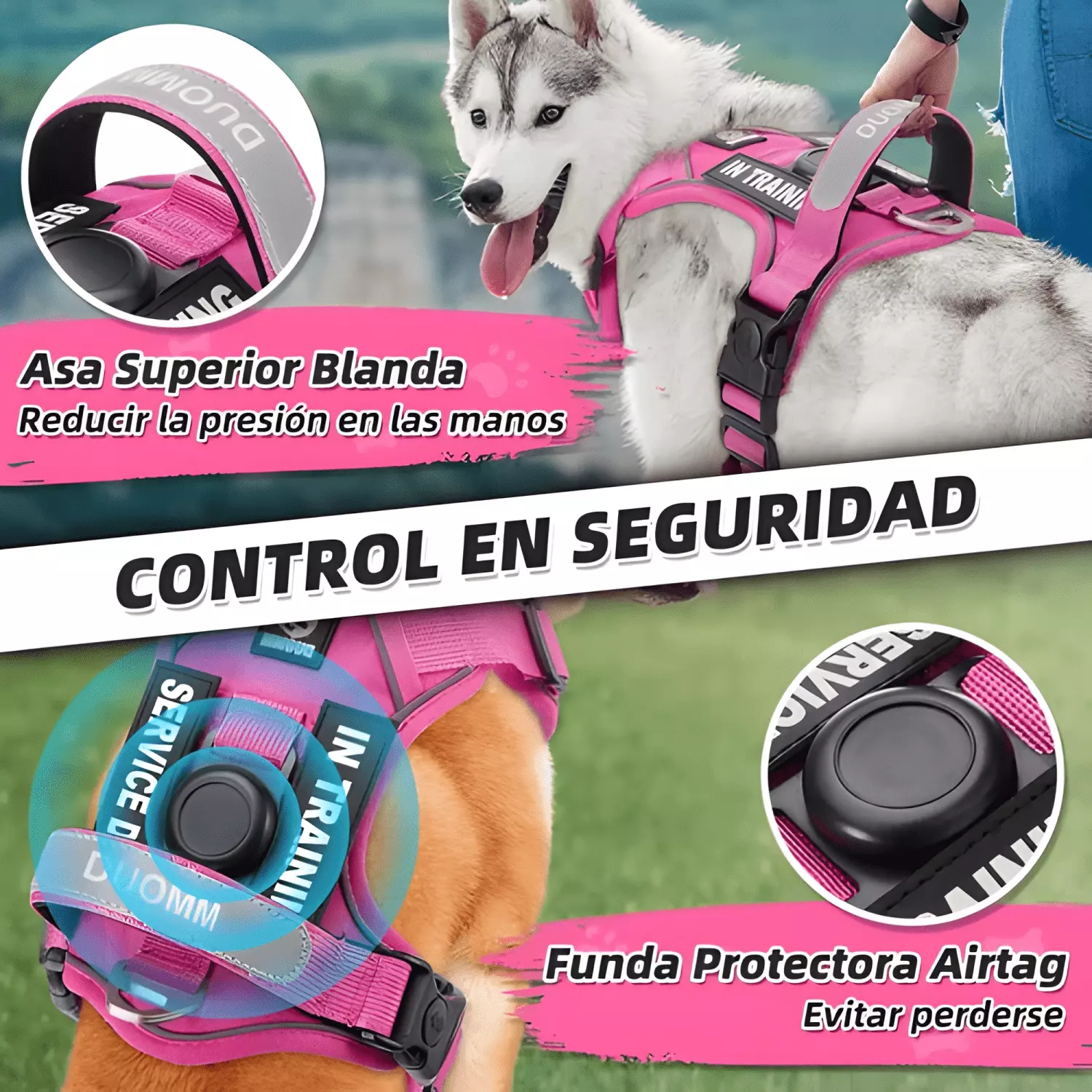 Arnés de perros grande mediano pequeño con porta airtag-4