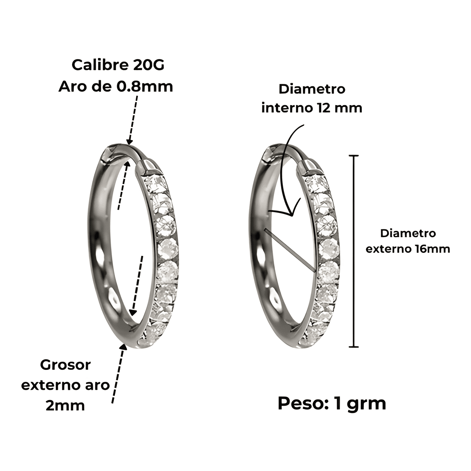 Aros Argollas Aura Shine 12mm Titanio Astm F136 Plateado-1