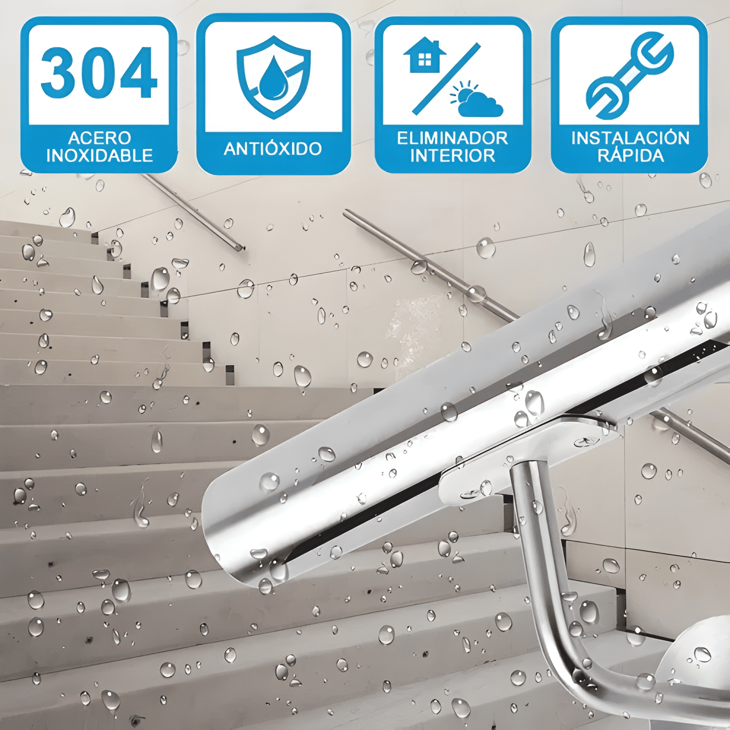 Pasamanos inox escaleras 2 m con soportes, empalmable #3-4