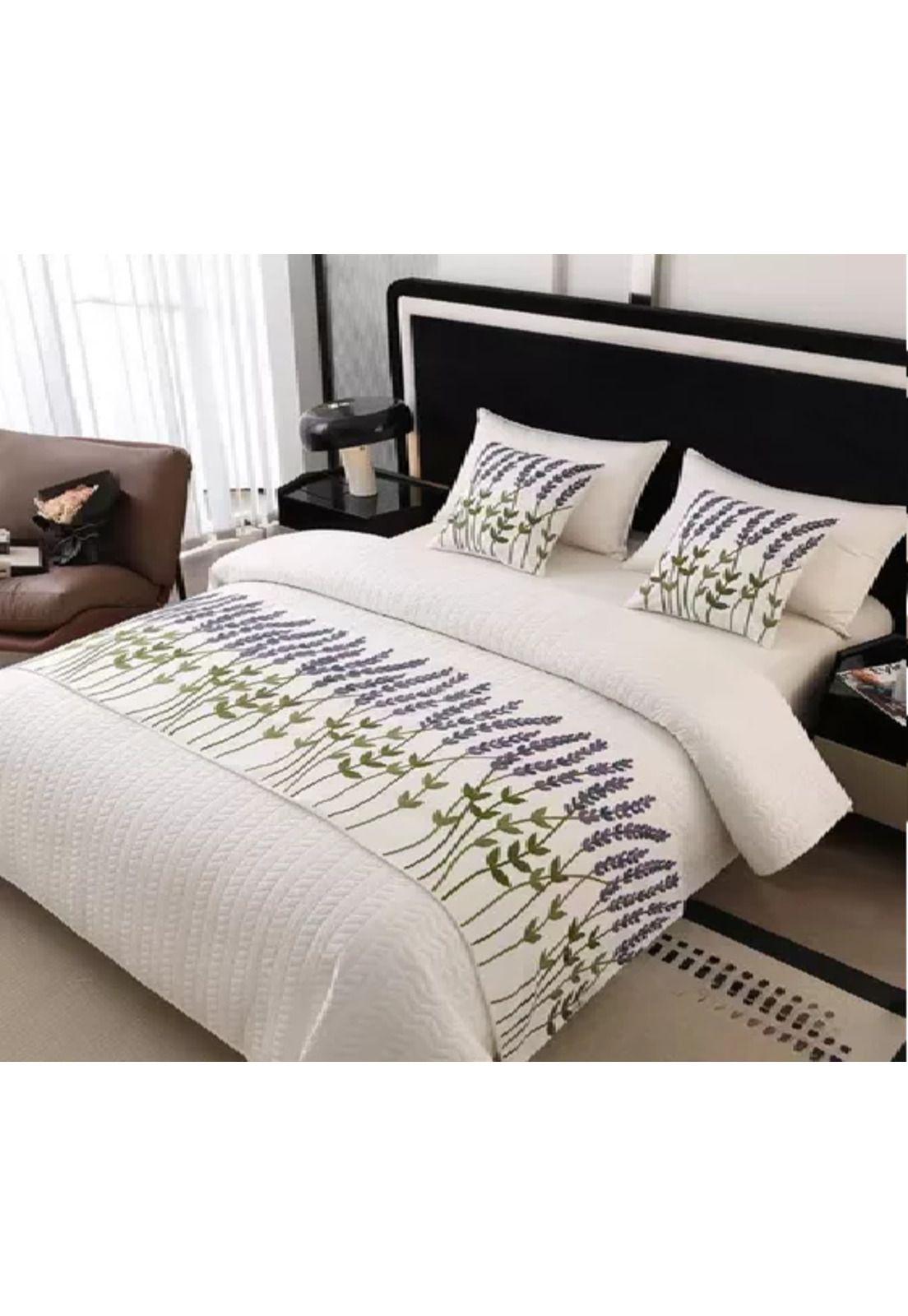 Piecera bordada para cama sin fundas de cojín diseño 3 color crema-2