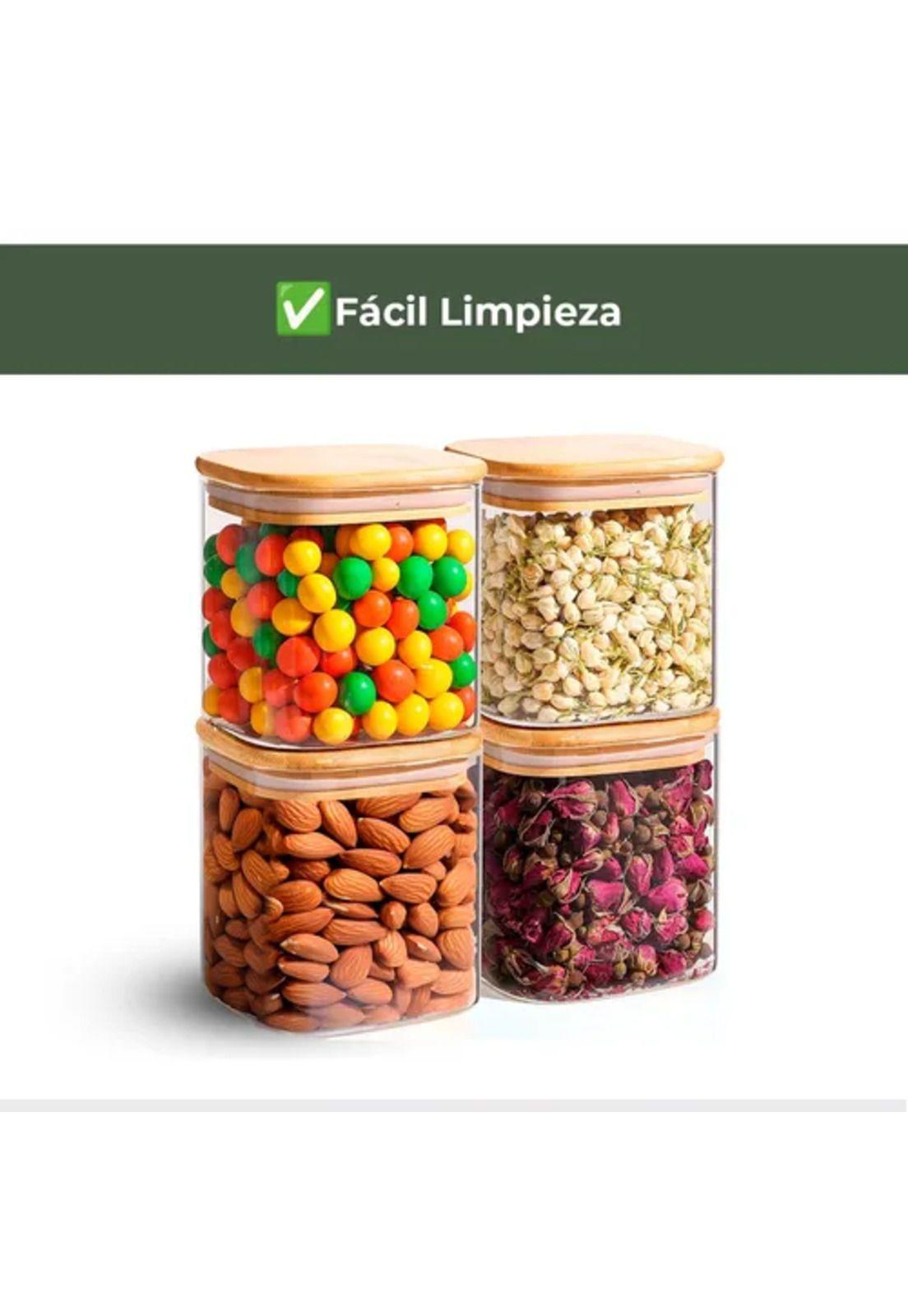 Pack de 4 contenedores de frascos de vidrio con tapa de bambú, transparentes-3