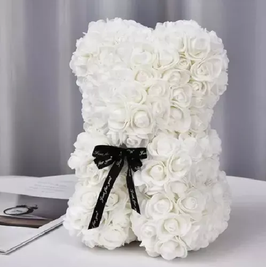 Oso de Flores Artificiales Osito de Rosas Blanco-2