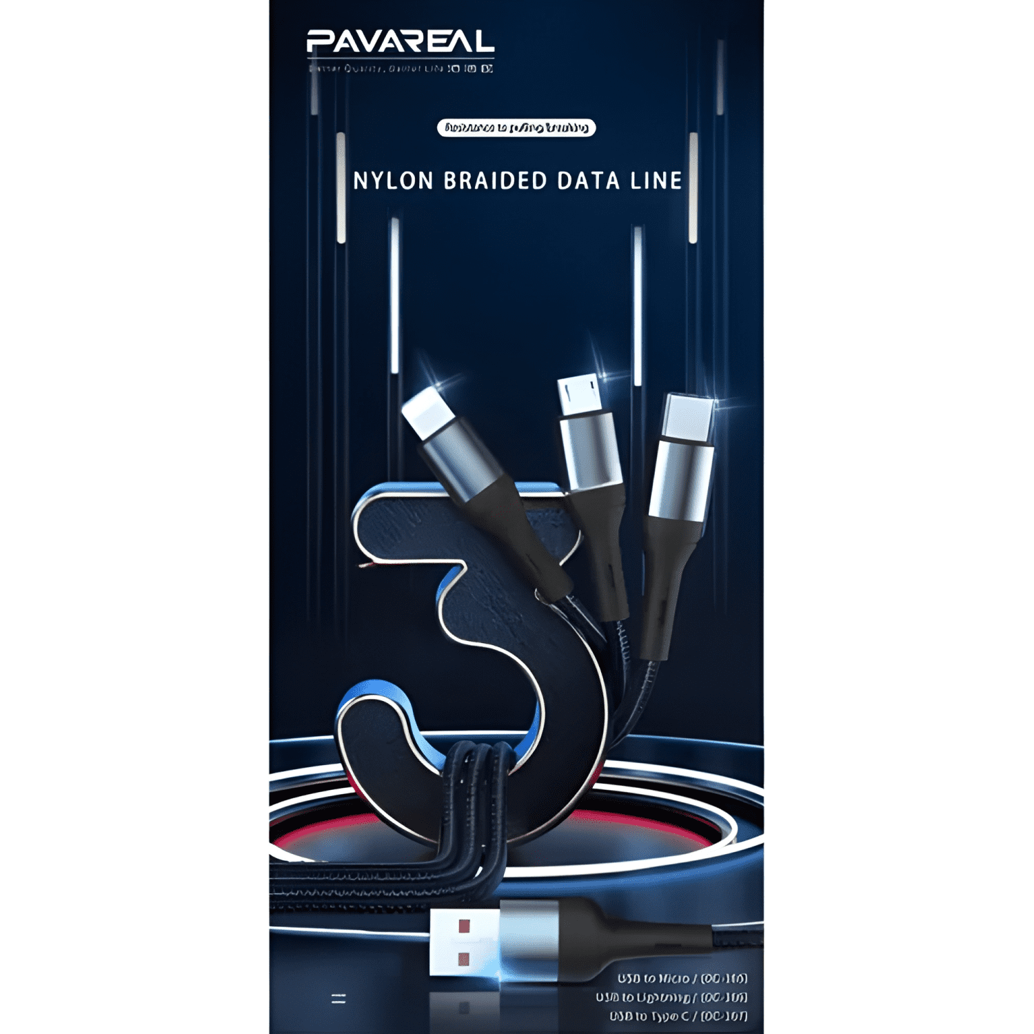 Cable carga rápida pavareal USB a lightning 1m Negro-3