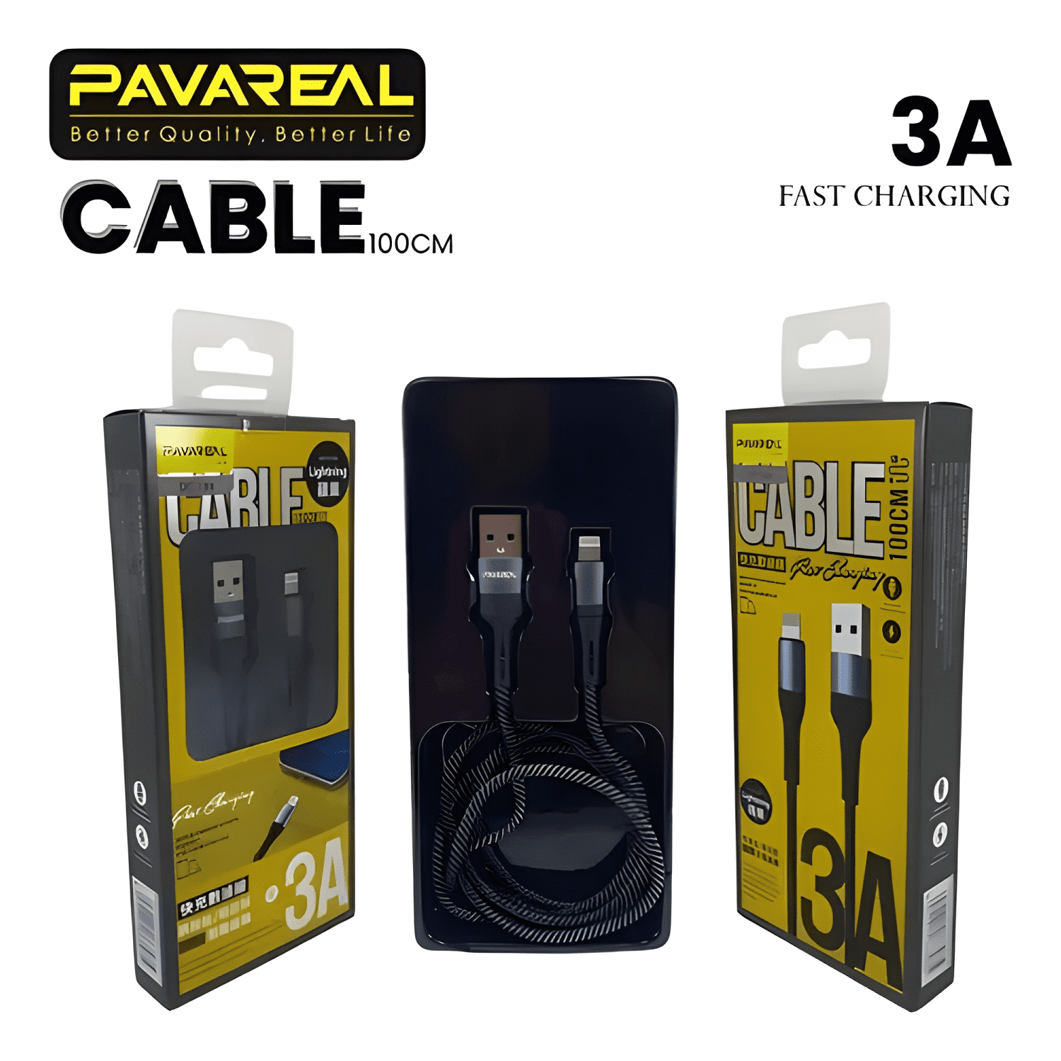Cable carga rápida pavareal USB a lightning 1m Negro-4