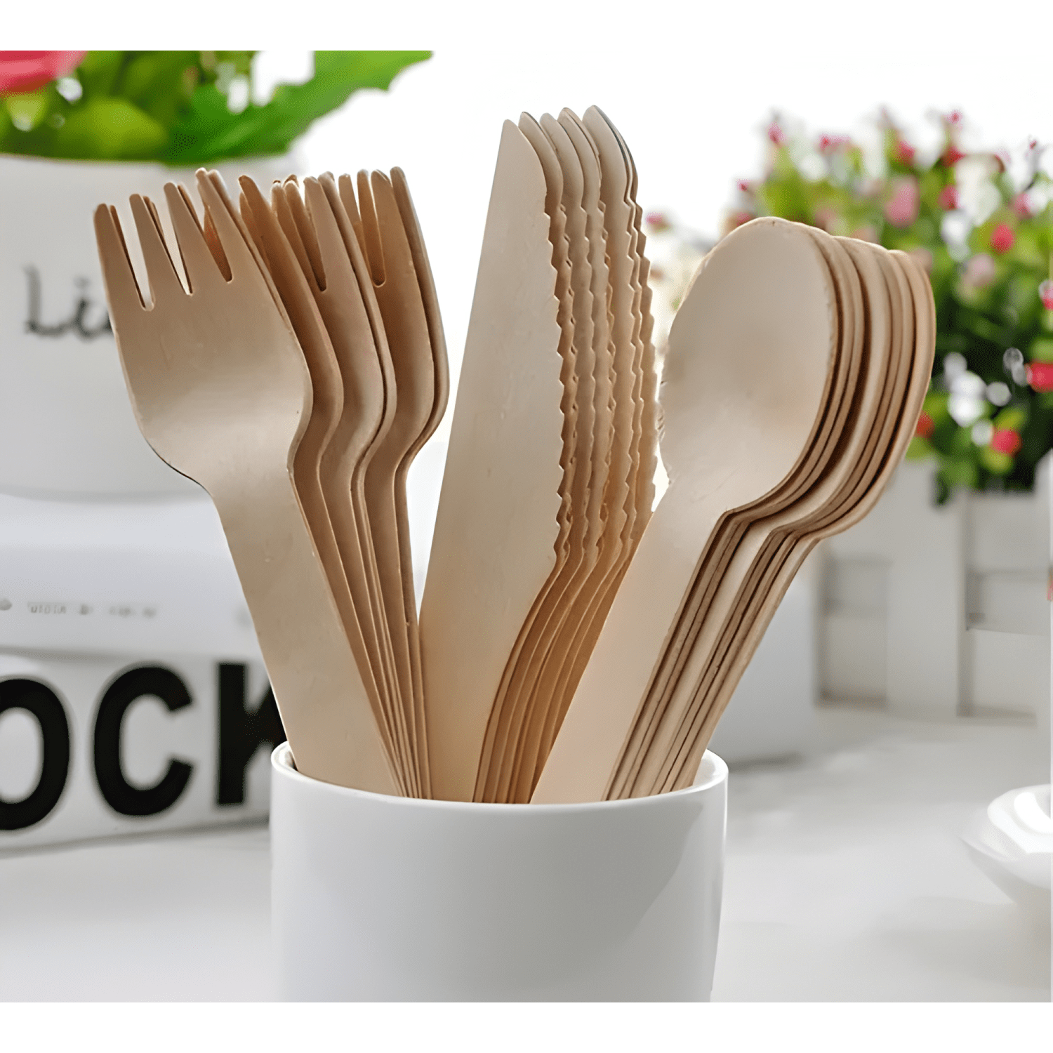 96 X cubiertos, servicio de madera desechable ecológico #2-1