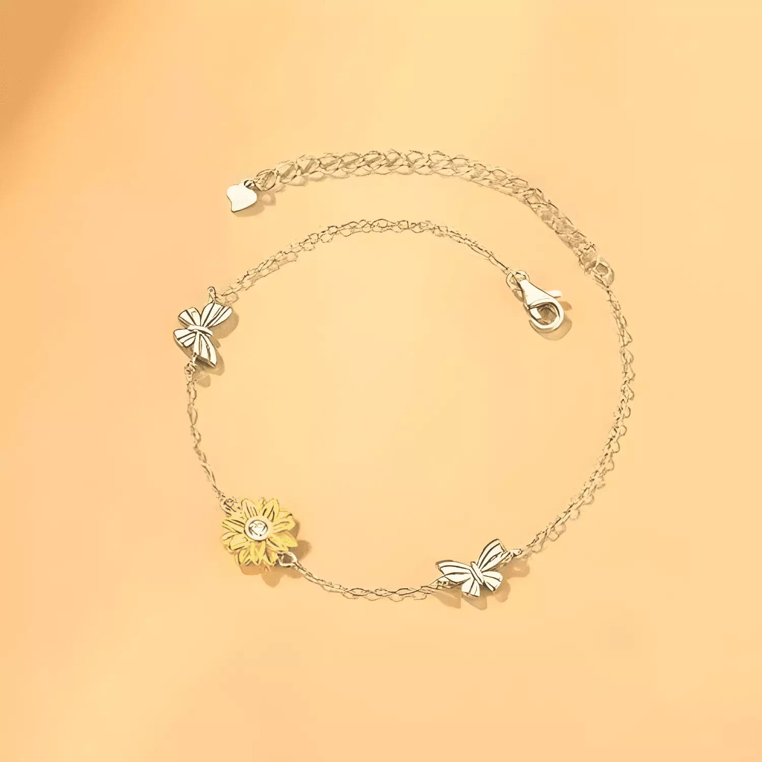 Pulsera girasol plata 925 corazón mujer joya diámetro 17-2