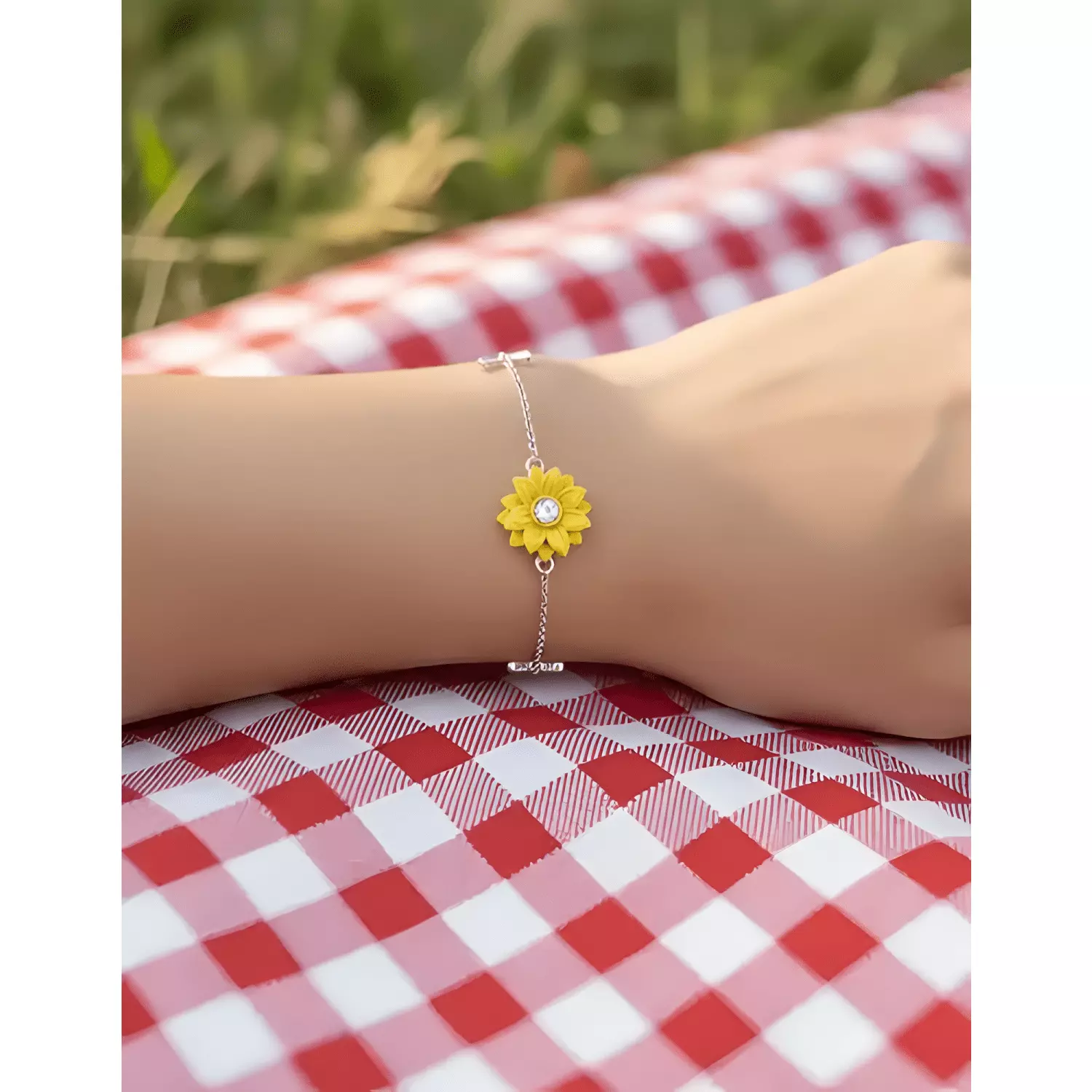 Pulsera girasol plata 925 corazón mujer joya diámetro 17-3