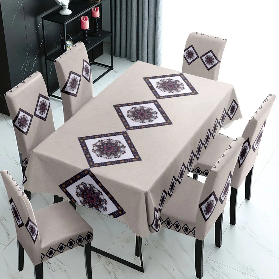 mantel wym rectangular +6 fundas silla beige triángulo-0