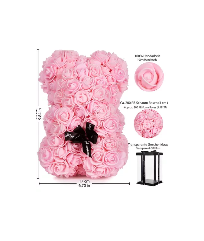 Oso de Flores Artificiales Osito de Rosas Rosado-2