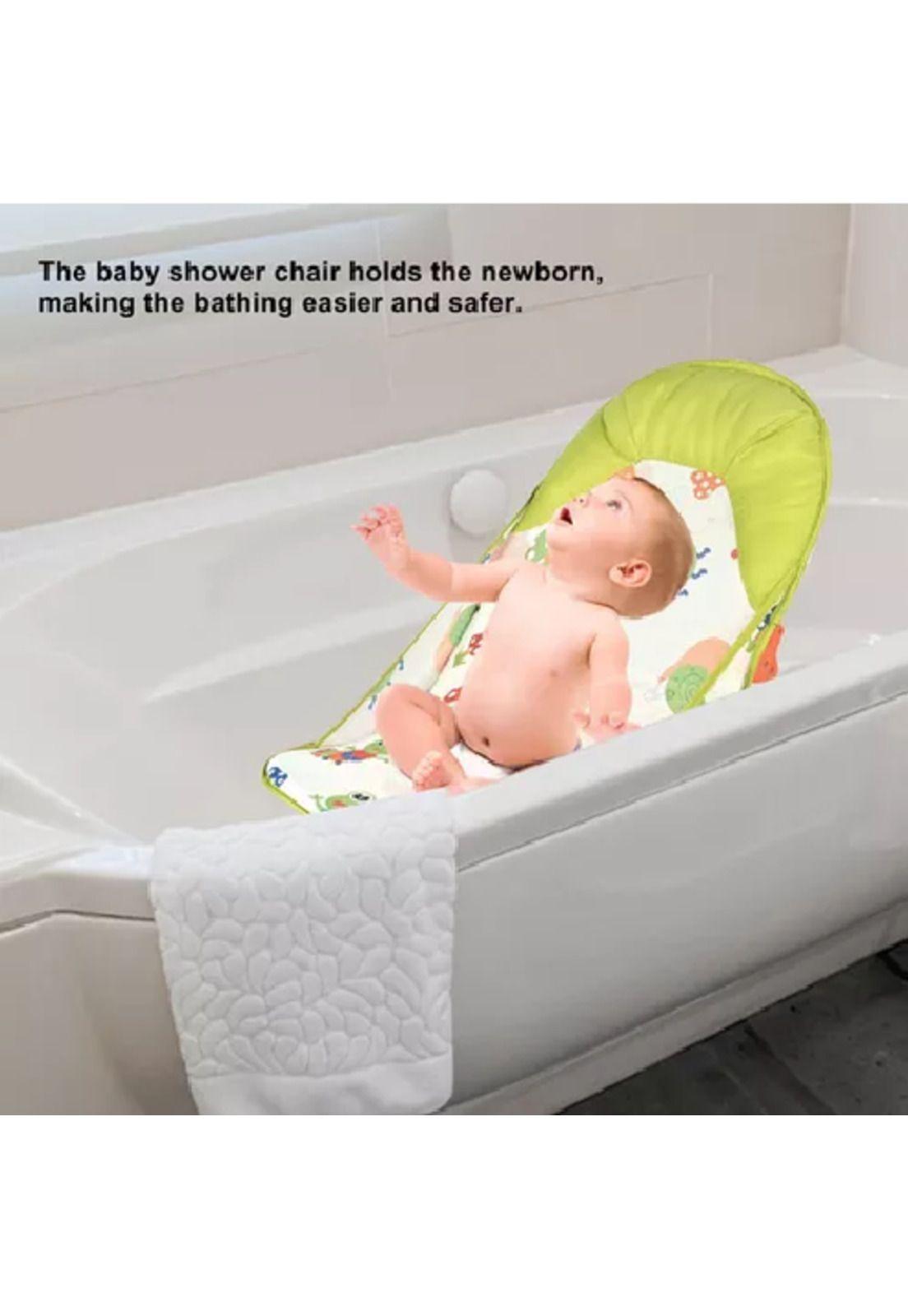 Silla de baño plegable para bebé con almohada y red flotante, verde-3