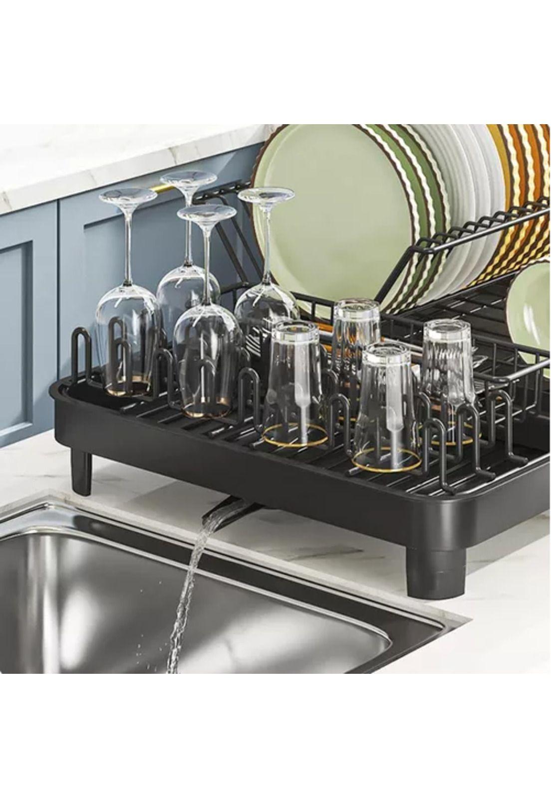 Escurridor de platos plegable, secaplatos para cocina con desagüe, rack organizador de cocina-4