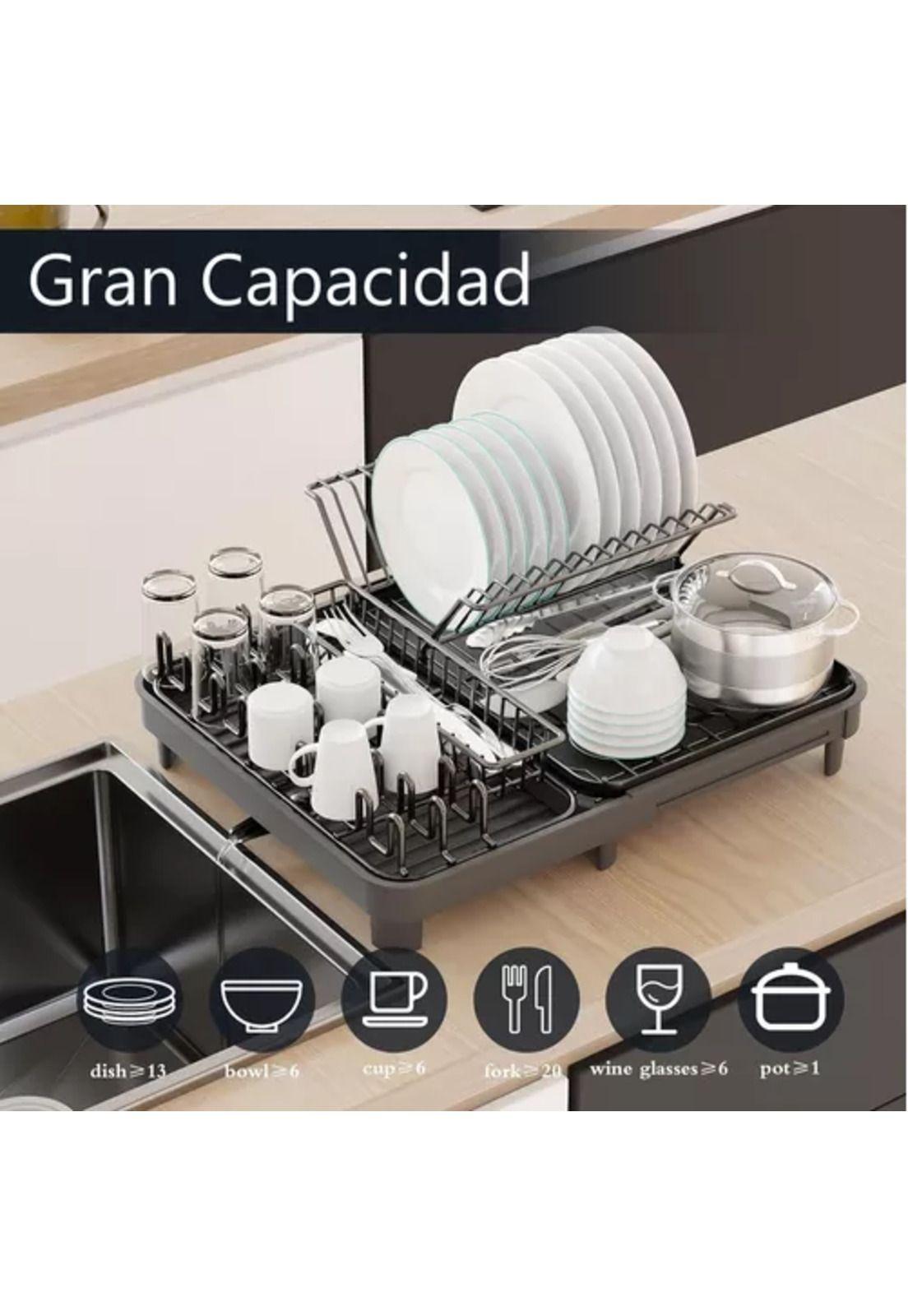 Escurridor de platos plegable, secaplatos para cocina con desagüe, rack organizador de cocina-5