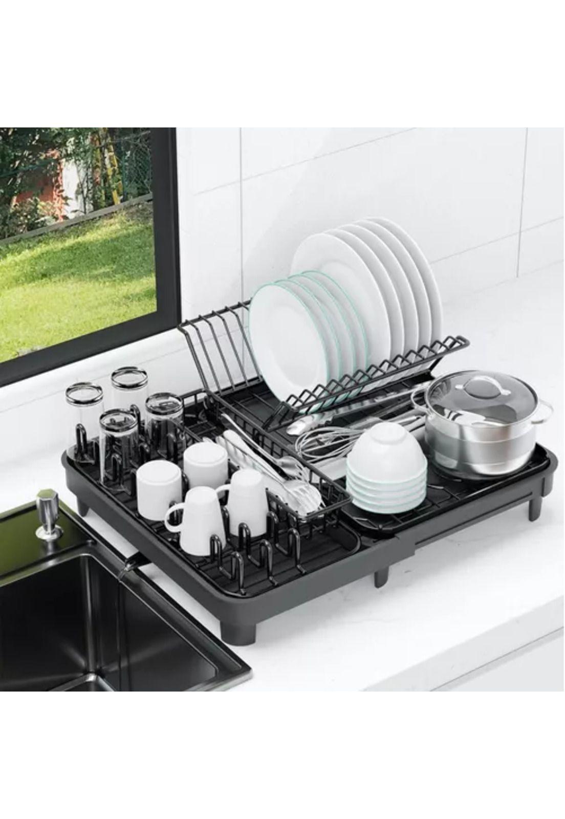 Escurridor de platos plegable, secaplatos para cocina con desagüe, rack organizador de cocina-6
